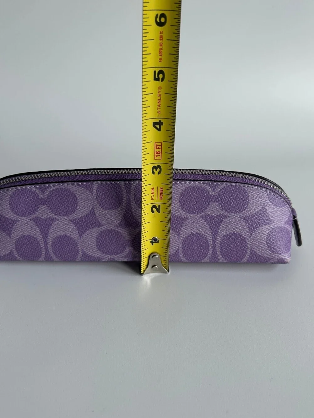 Coach Pencil Case In Signature Canvas Iris Purple SIlver Zip Pouch CZ206